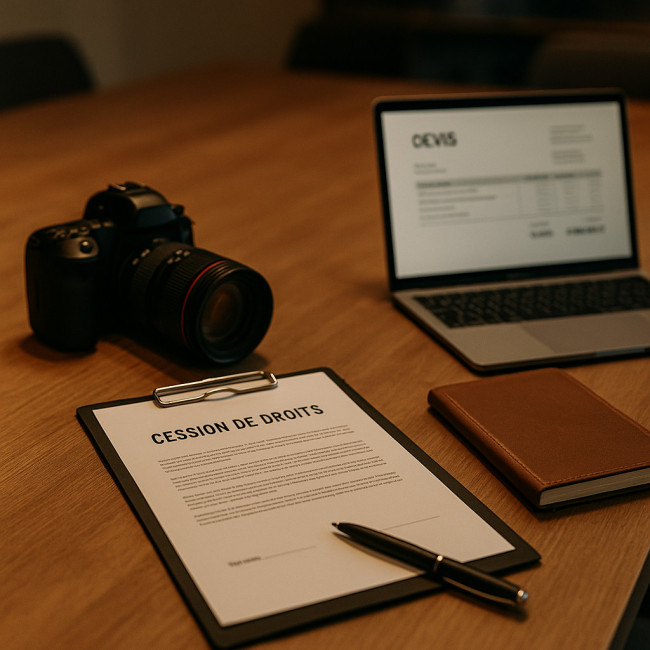 Contrat et budget d'un shooting posés sur une table