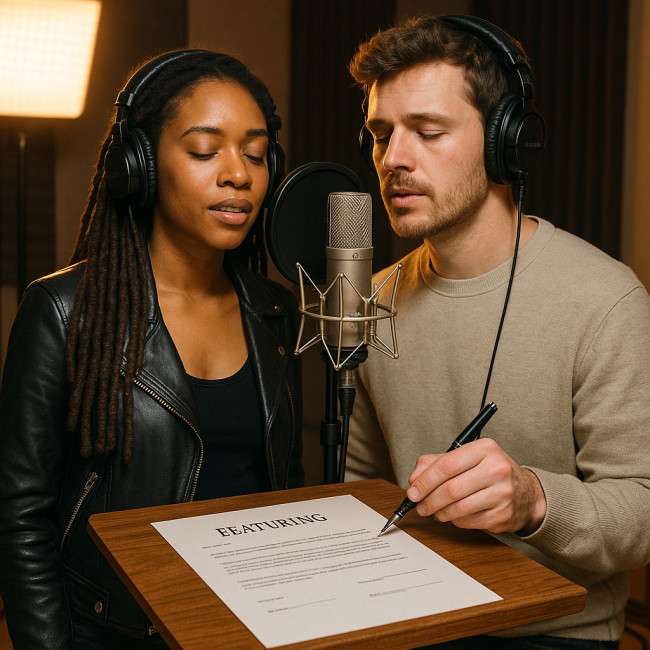 Deux artistes signent un contrat de featuring en studio