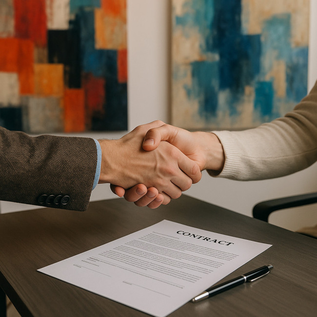 Signature d'un contrat légal en galerie d'art