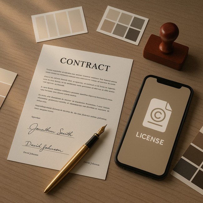 Vue d'un contrat de licence photo signé