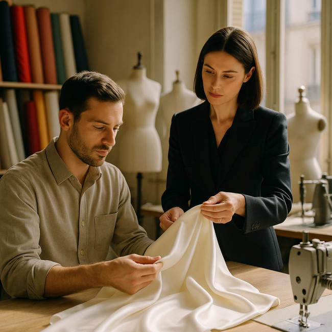 recruteur inspectant couture en atelier