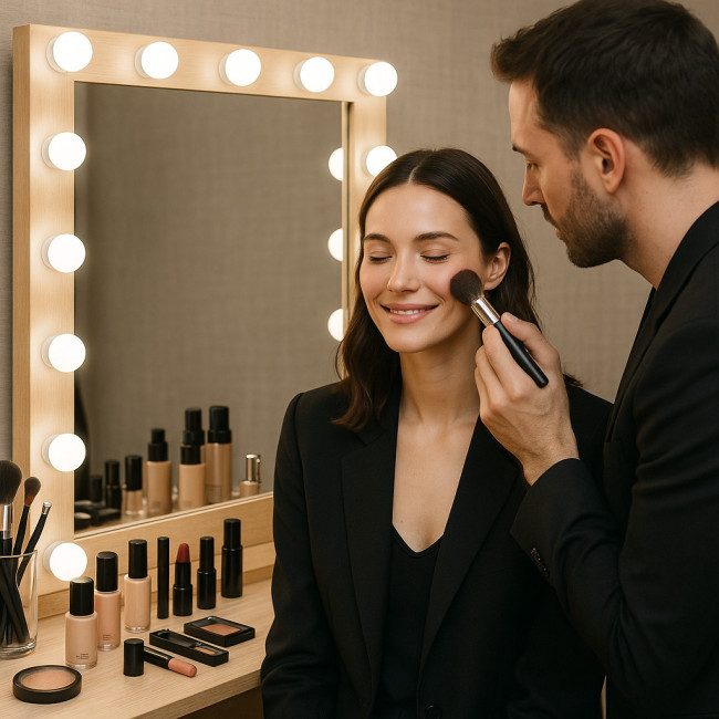 Corner maquillage photogénique dans un showroom presse