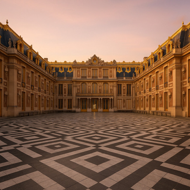 Cour d'Honneur du Château de Versailles à l'aube sans touristes