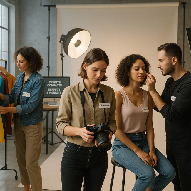 illustration équipe créative avec étiquettes métier