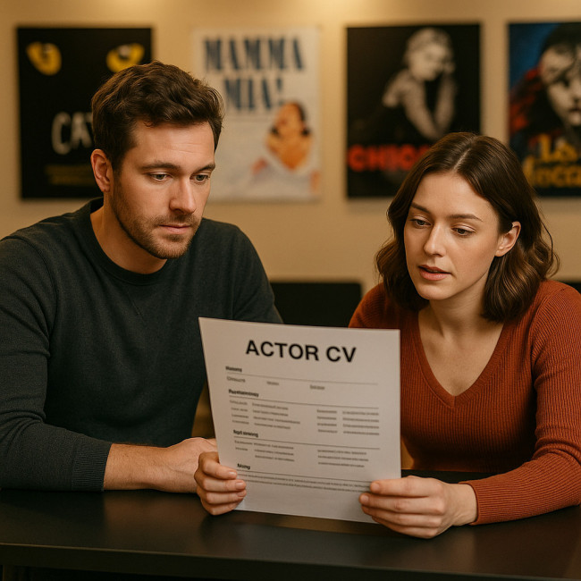Comédiens révisant un CV de casting Broadway