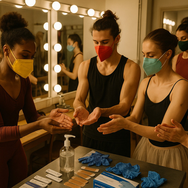 Danseurs appliquant un plan d'urgence sanitaire en coulisses