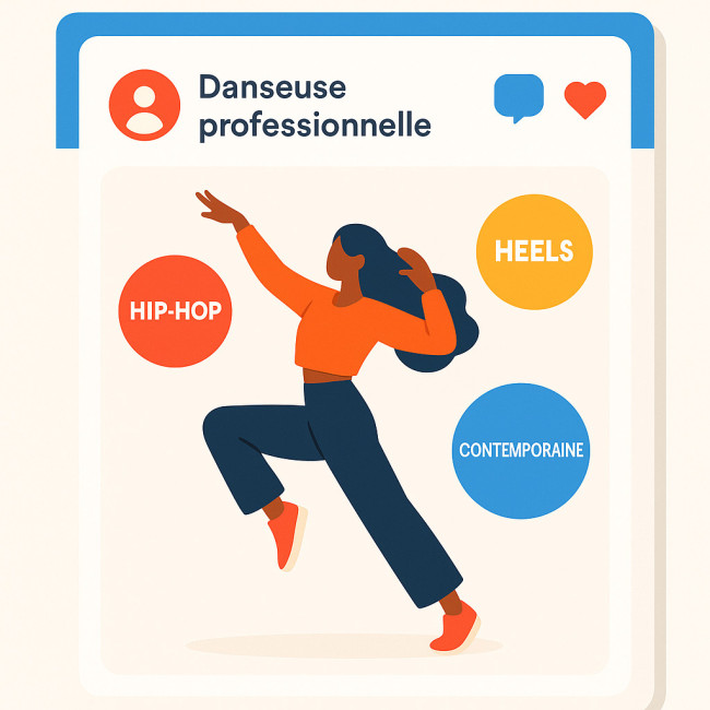 Illustration d'une danseuse et de ses tags dans un annuaire en ligne