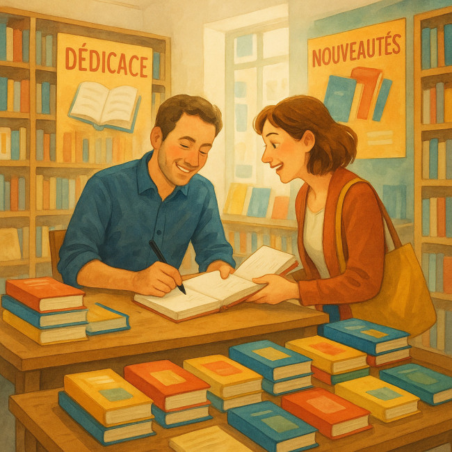 Illustration dédicace en librairie