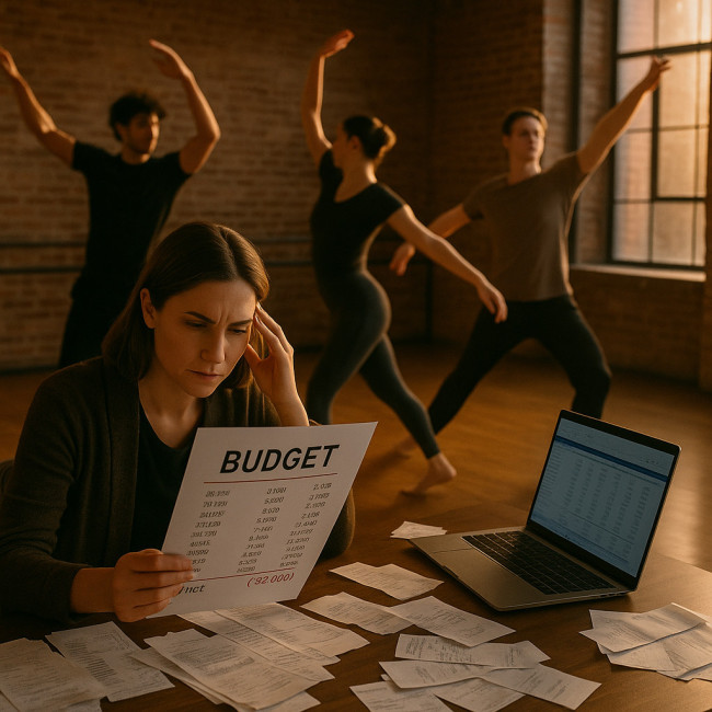 Productrice examinant un budget danse pendant une répétition