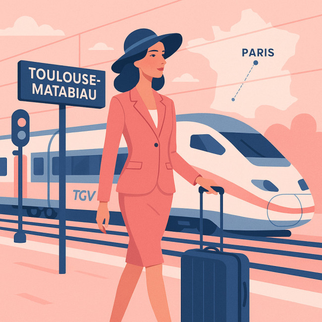 illustration d'une mannequin toulousaine préparant son voyage en train