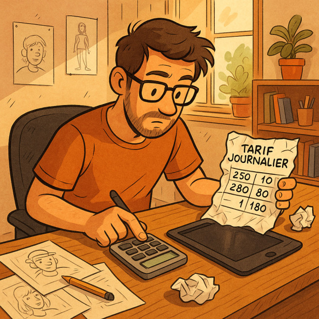 dessinateur qui calcule son tarif journalier