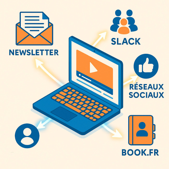 Schéma stylisé des canaux de diffusion d'une annonce vidéaste