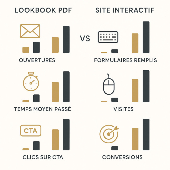 Infographie comparant l'engagement PDF versus site interactif