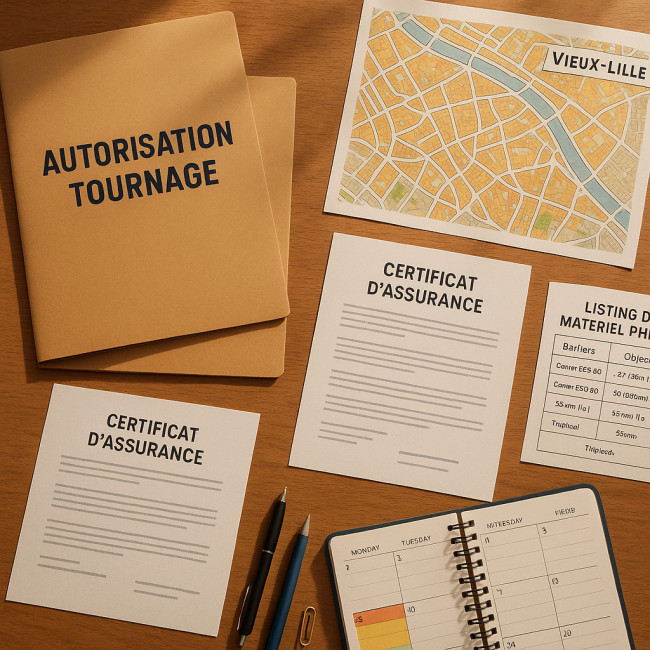 Dossier d'autorisation de tournage prêt à être envoyé à la mairie