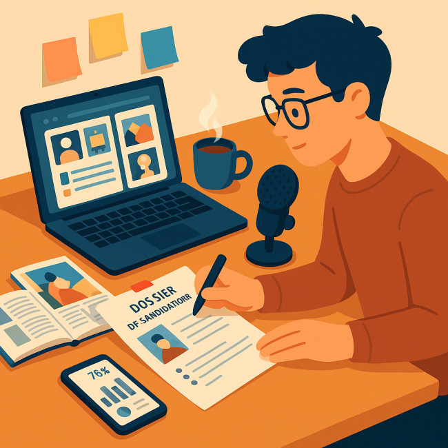 jeune journaliste culturel prépare son dossier de candidature