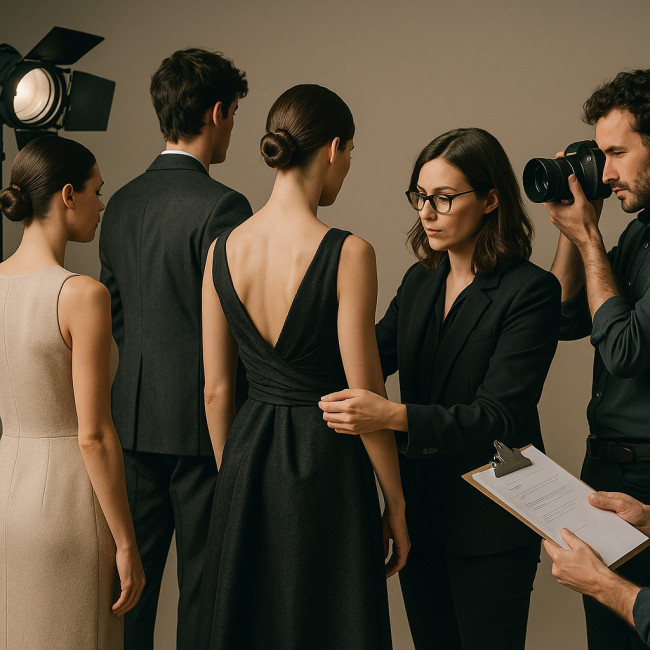 Silhouettes de mannequins en studio de mode sous éclairage professionnel