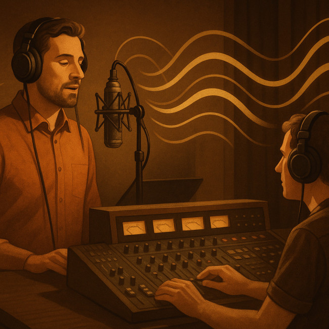 Acteur en studio illustrant la notion de droits voisins