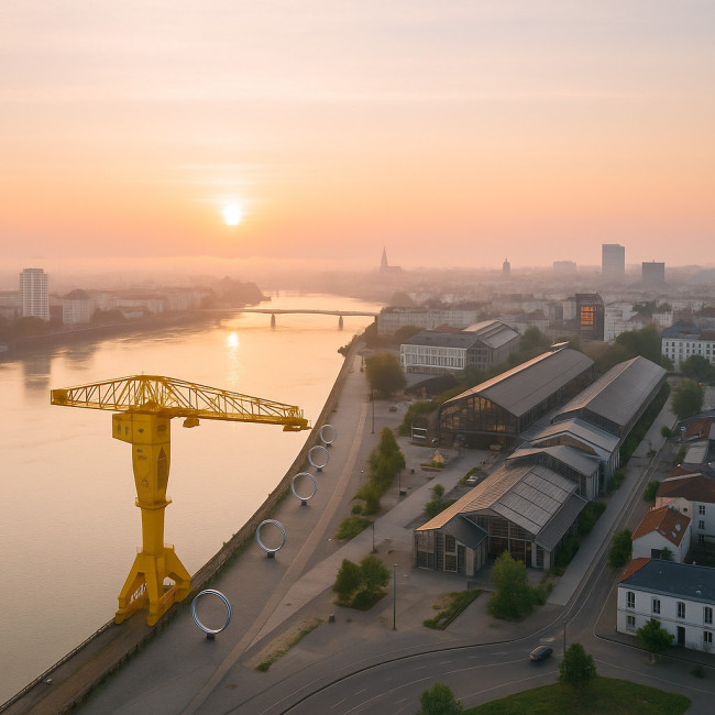 Drone au-dessus de l'Île de Nantes