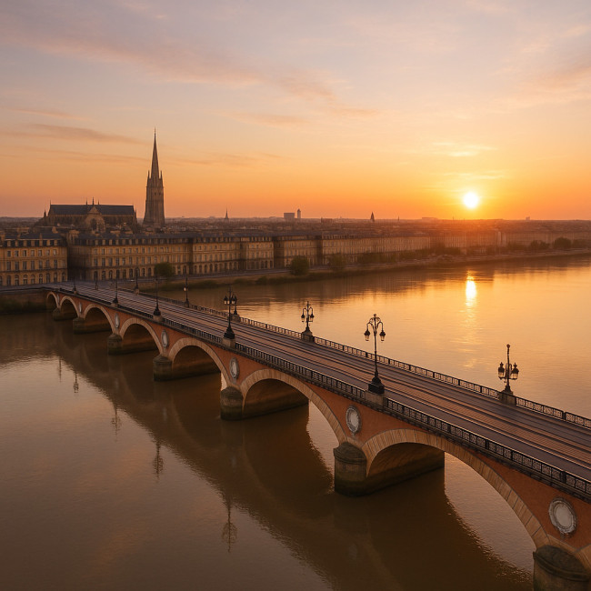 Vue drone du centre de Bordeaux au lever du soleil