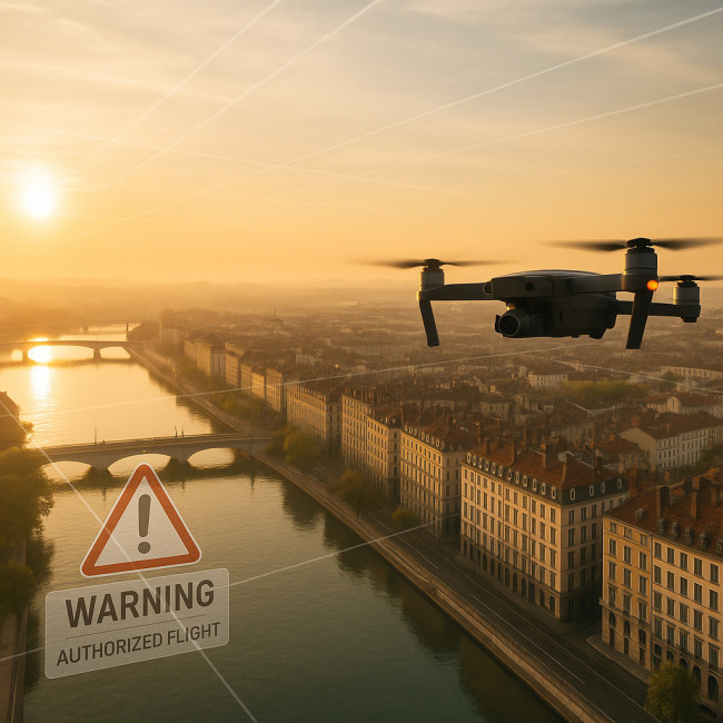 Photo aérienne d'un drone filmant Lyon en respectant les règles de vol