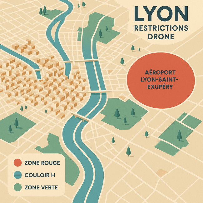 carte isométrique des zones drone à Lyon