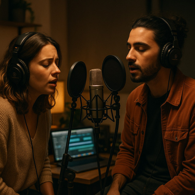 Duo franco-espagnol en session studio