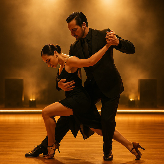 Couple de danseurs de tango sur scène sécurisée