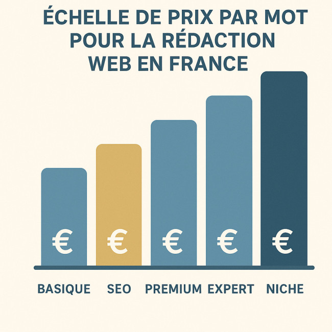 Infographie illustrant l'échelle des prix par mot en rédaction web