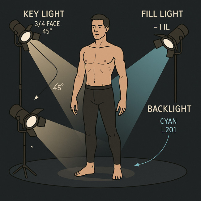 Schéma éclairage corps masculin