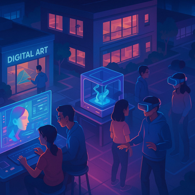 Campus futuriste d'école d'art numérique