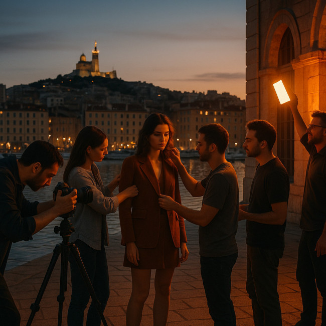 Créatifs collaborant sur le Vieux-Port de Marseille