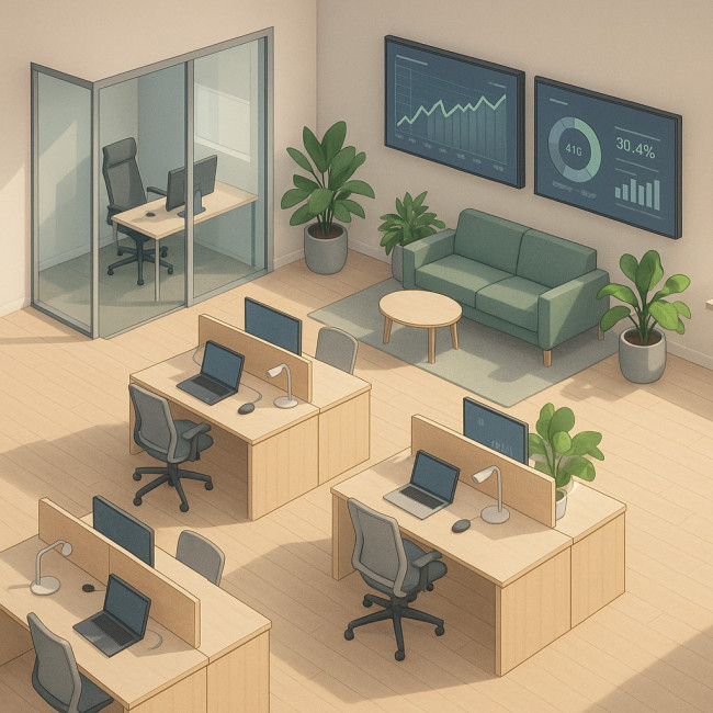 Illustration d'un espace de travail hybride mesurant son ROI