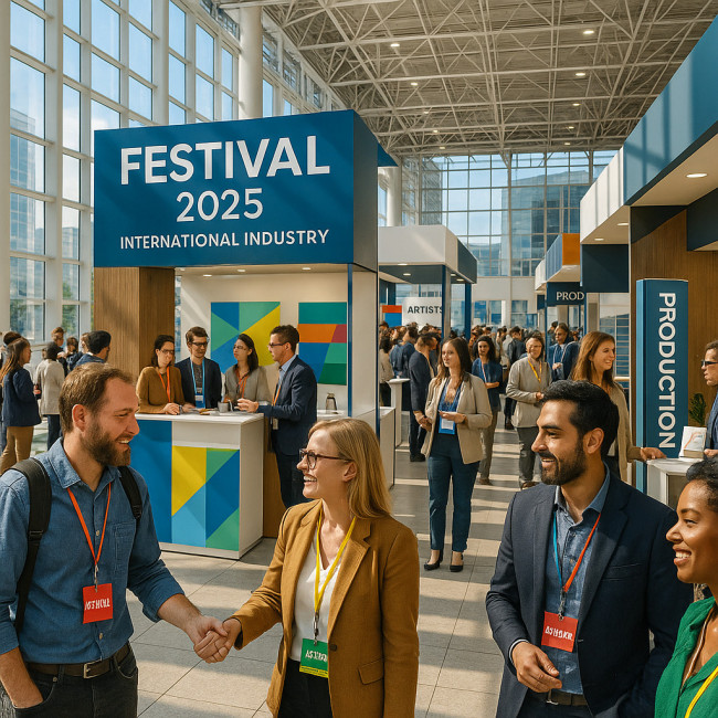 Hall de networking dans un festival professionnel 2025