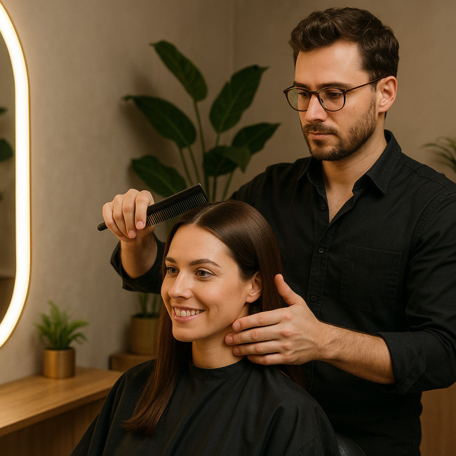 salon de coiffure moderne en pleine action