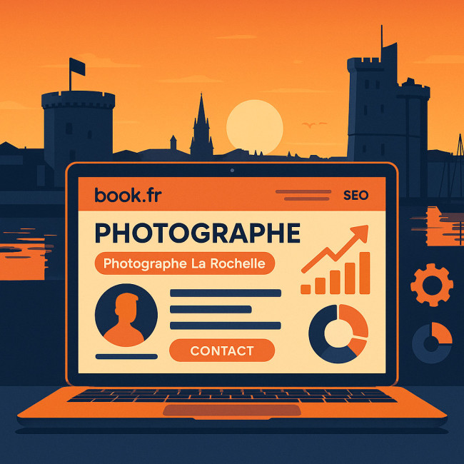 Illustration d'une fiche annuaire optimisée pour un photographe à La Rochelle