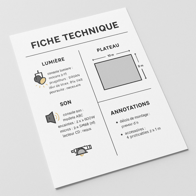 Illustration d'une fiche technique de spectacle vivant