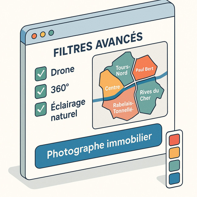 Interface affichant des filtres pour choisir un photographe immobilier