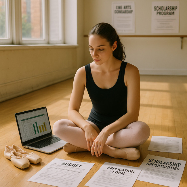 Illustration d'une danseuse préparant le budget de son école