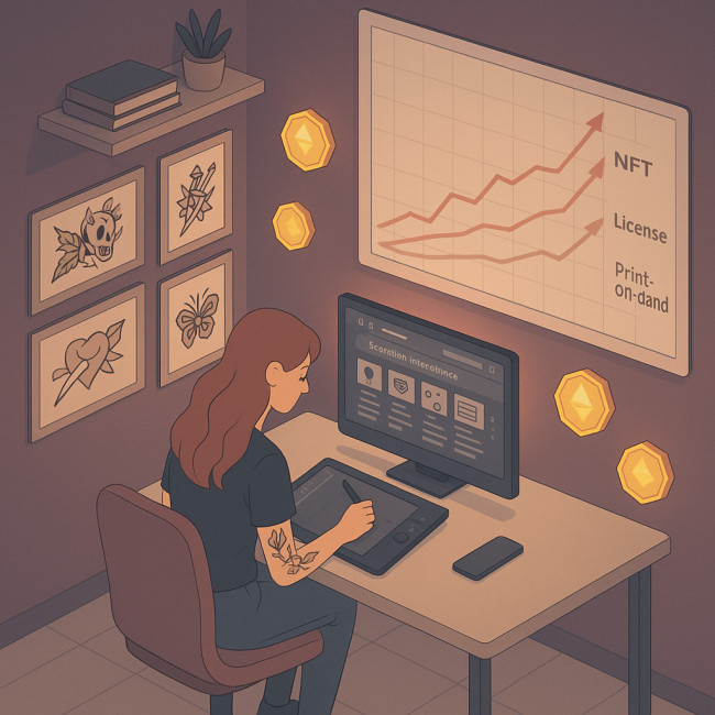 graphique illustrant revenus NFT et licences pour flash tattoo numériques