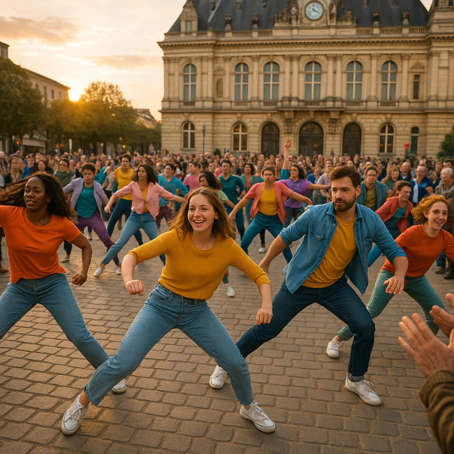 Danseurs en flashmob sur une place publique