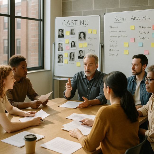 Groupe d'élèves observant un formateur en salle de casting