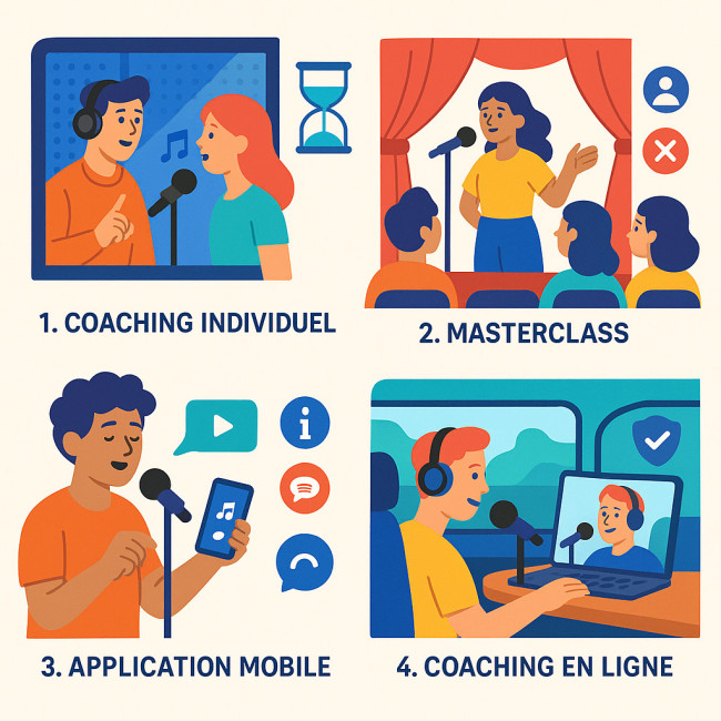 Illustration des quatre formats de coaching vocal