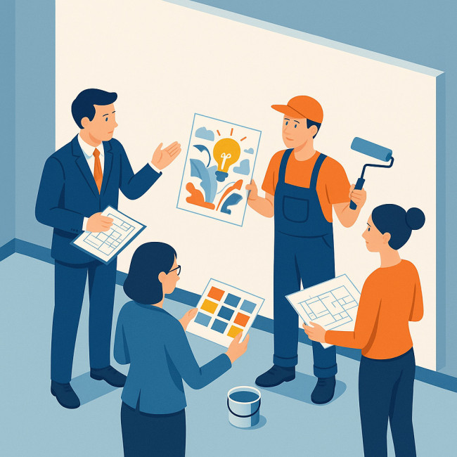 Illustration d'un briefing client pour une fresque d'entreprise