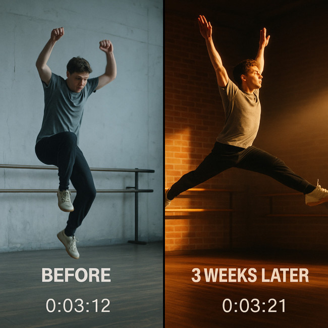 Comparaison visuelle avant après d'un danseur en répétition
