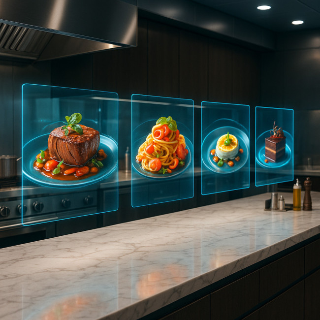 cuisine high-tech présentant une galerie interactive de recettes