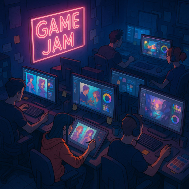 illustration d'une salle de game jam animée