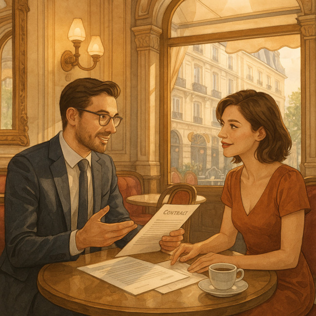 Agent artistique parisien négociant un contrat