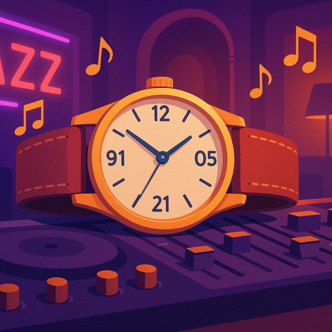 Illustration d'une horloge jazz affichant les trois horaires clés