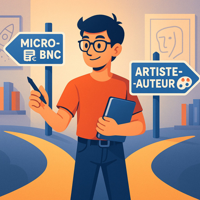 Illustration d'un créateur choisissant entre micro-BNC et artiste-auteur