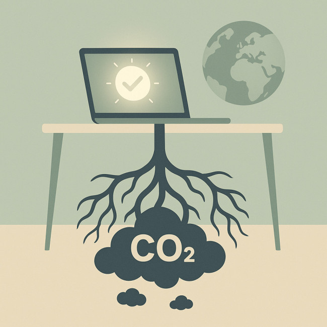 Illustration d'un logo dont l'impact carbone remonte vers la planète